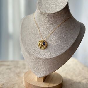 Genuine natural sapphire wave pendant 18k over sterling silver